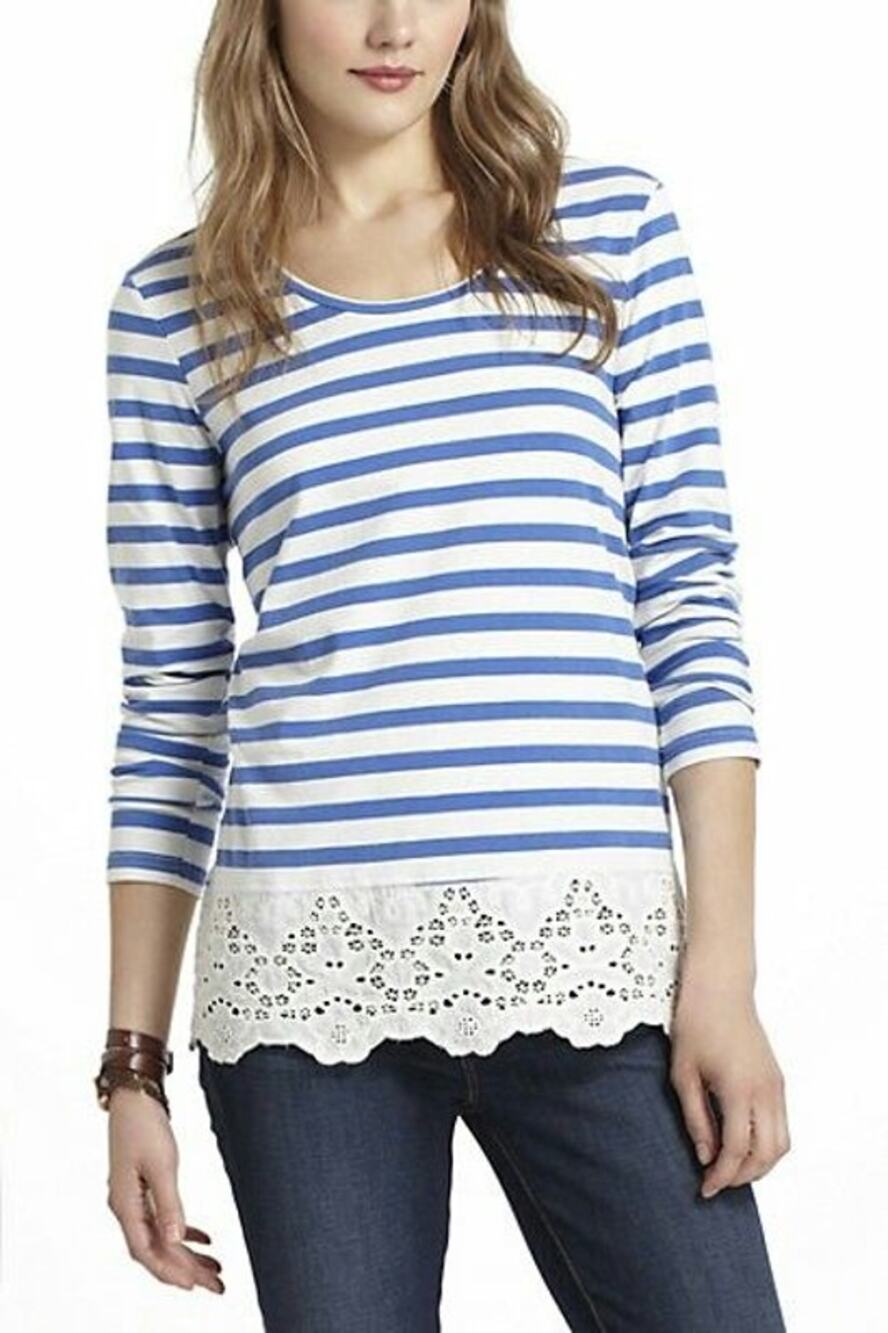 LILIS CLOSET Long Sleeve T-Shirt Eyelet Lace-Trim Striped Blue White Size Small - Picture 1 of 8